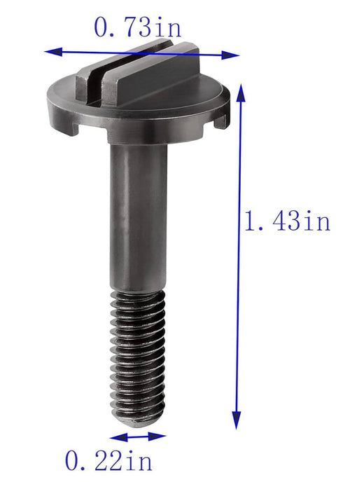 Blade backing pad screw pair with size diagram arrows and threaded metal shanks.