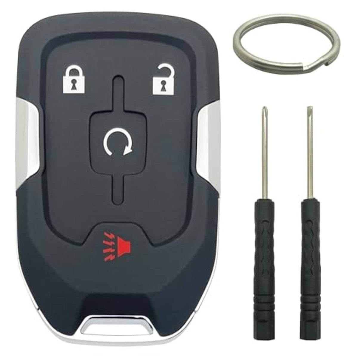 Black key fob shell case with key ring and two metal key blades