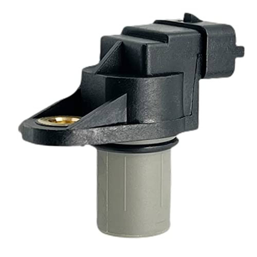 Camshaft position sensor side view with gold terminal and gray cylindrical body