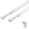 White tension curtain rod ends and spring mechanism, adjustable length