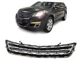Front bumper lower grille with black mesh slats and chrome trim, car grille insert