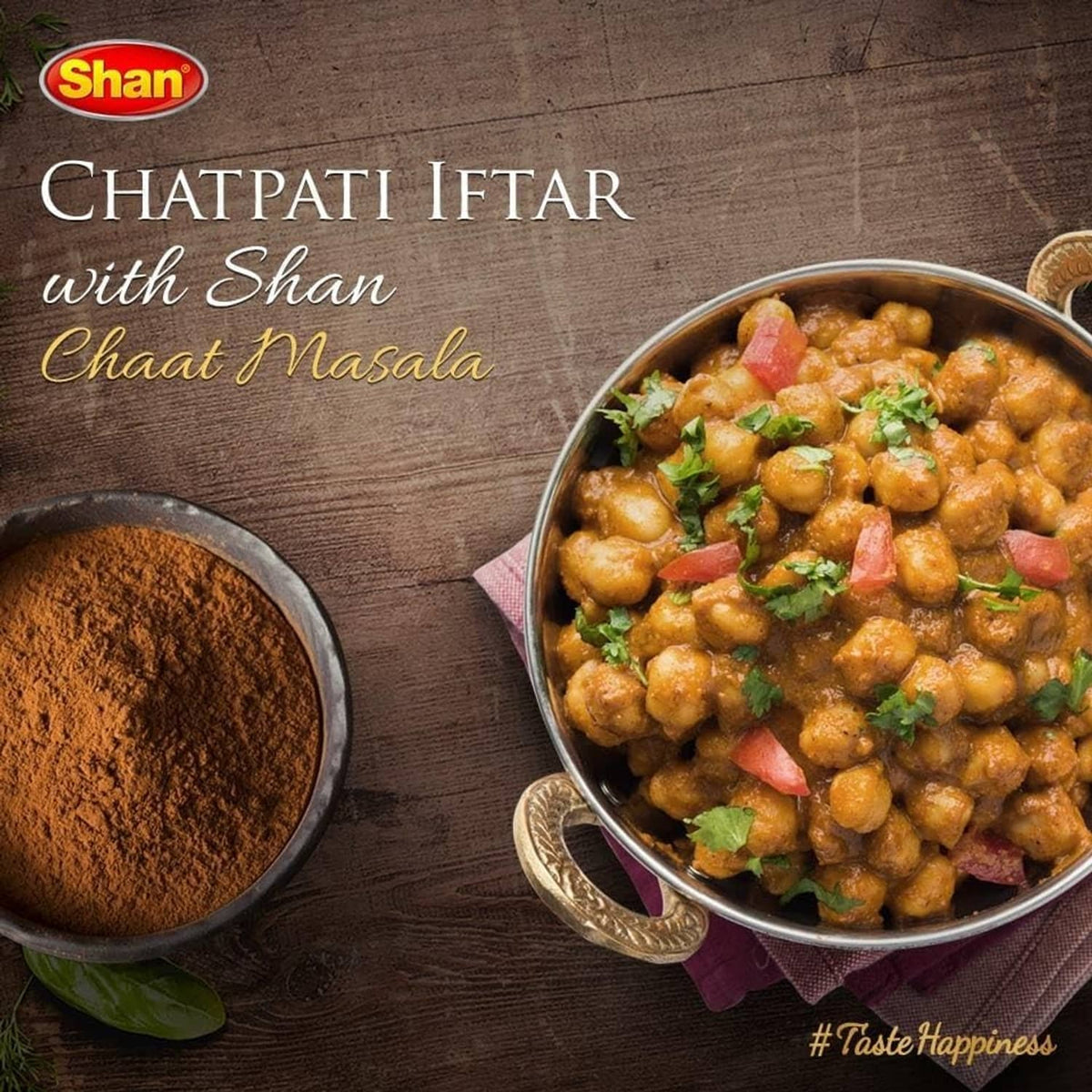 Shan Chaat Masala seasoning mix, curry bowl and spice powder dish promotional