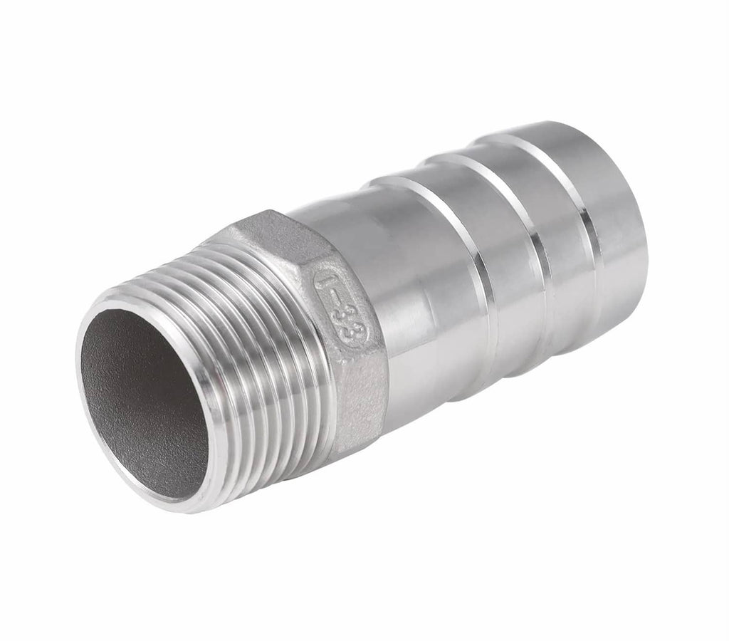 Stainless steel hose barb fitting, silver barbed coupler with external threads