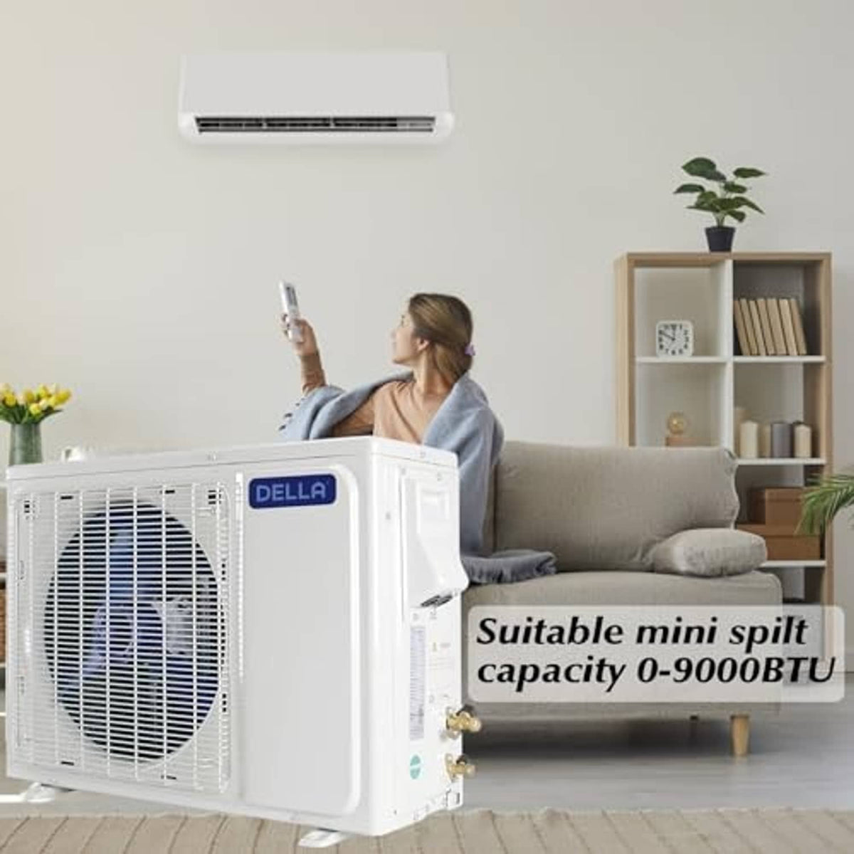Mini split outdoor unit with insulated line set tubing and copper valve connections