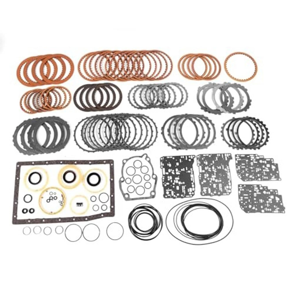 Transmission master rebuild kit parts assortment with friction plates, gaskets, and sealing rings