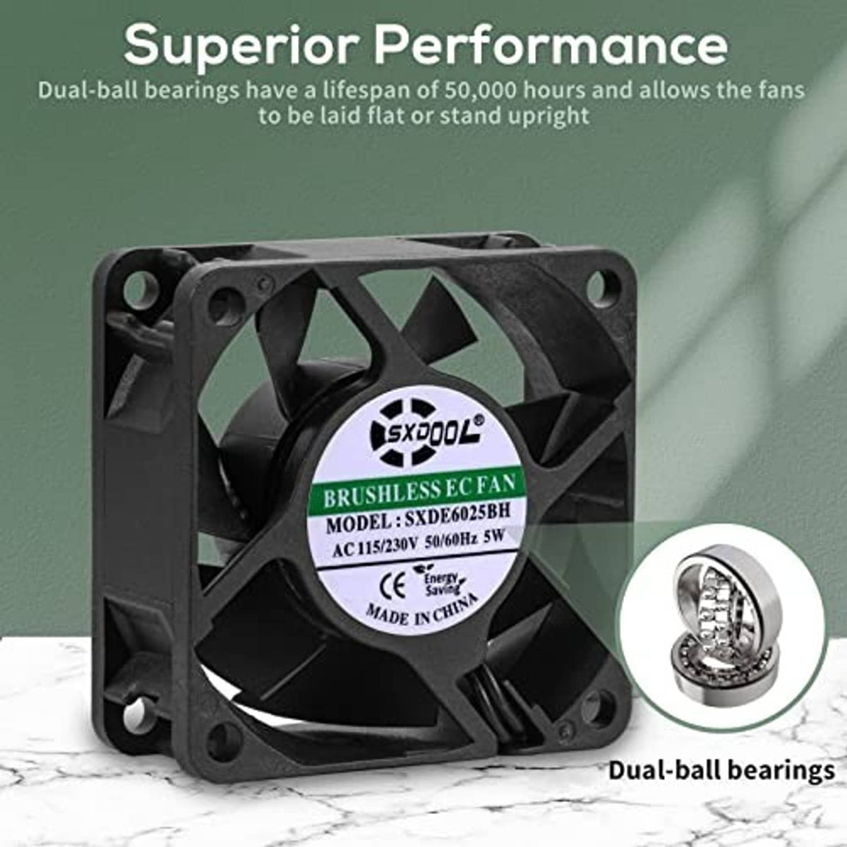60mm EC cooling fan with label and dual-ball bearing hub