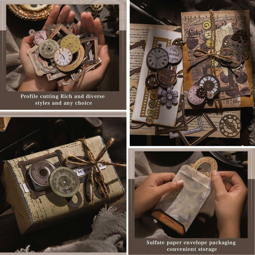 Steampunk junk journal bronze embellishment cards, tags, and envelopes for storage