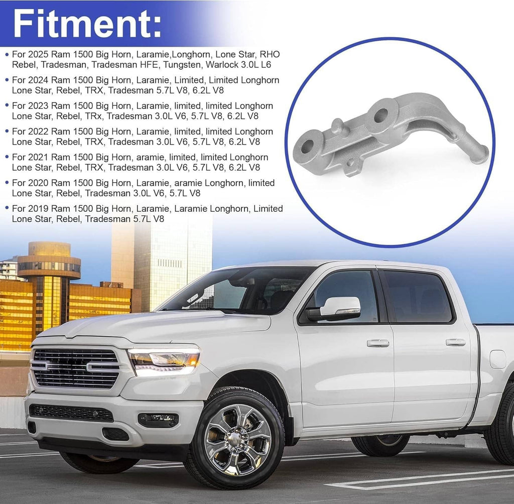Exhaust tailpipe support bracket shown in blue-highlighted callout, silver metal with mounting holes.