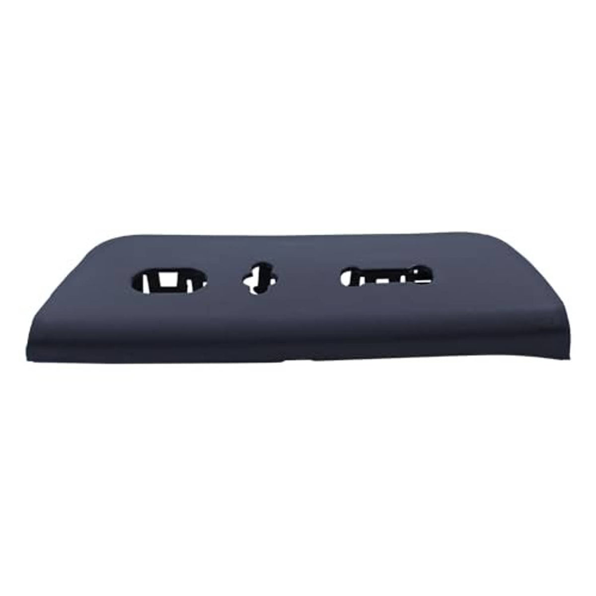 Black front driver seat power switch bezel panel, top view of three openings