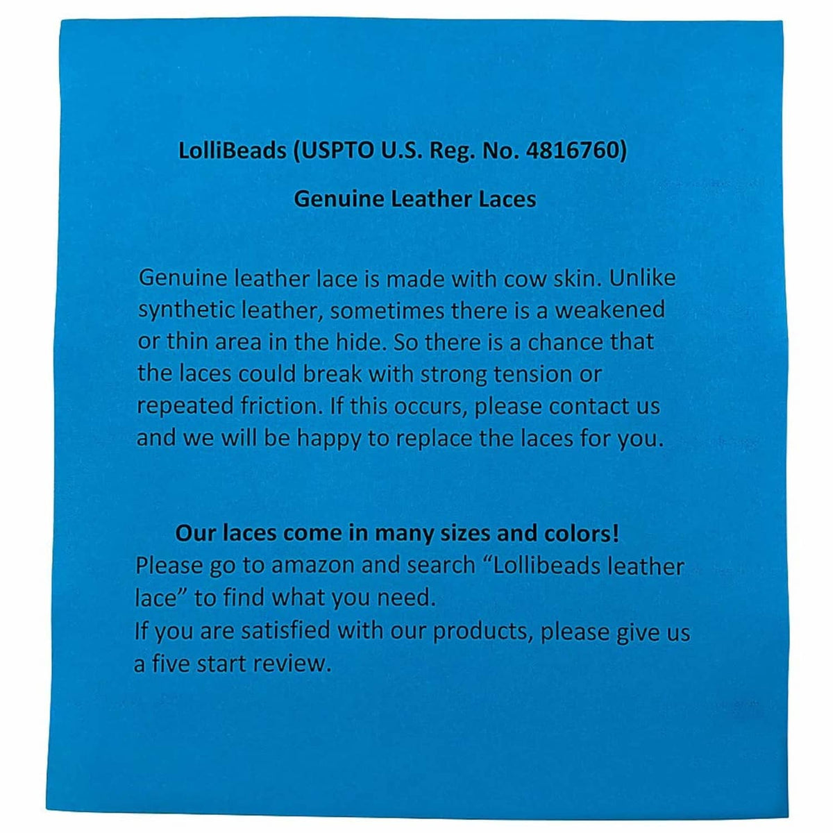 Blue product information card for genuine leather laces
