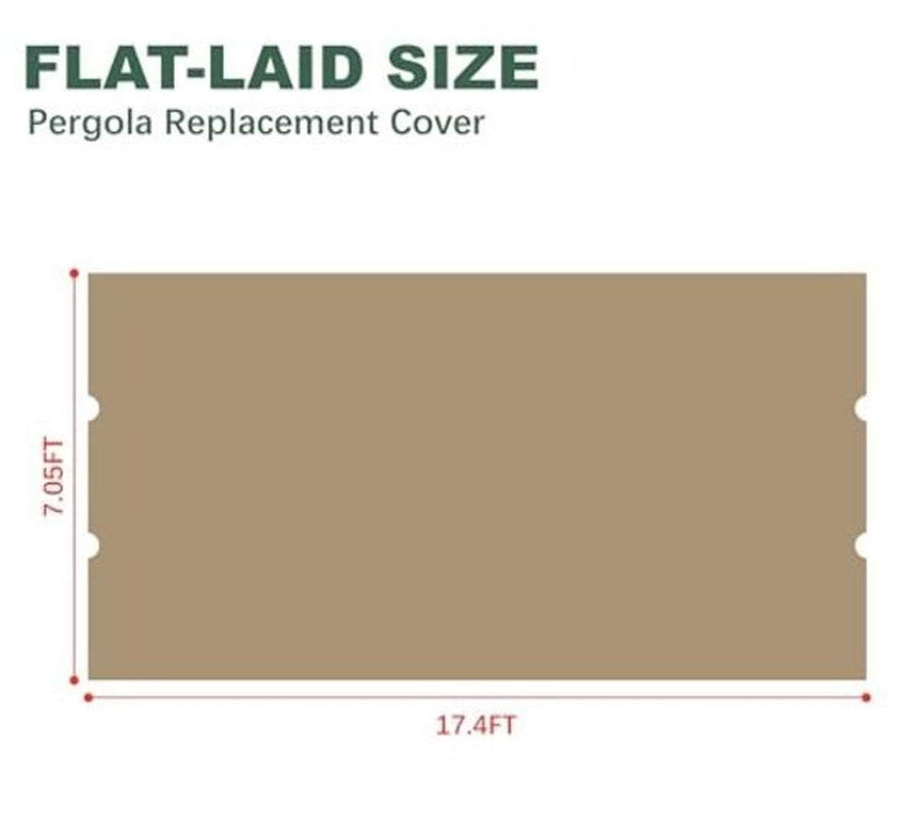 Khaki flat-laid pergola cover sized 17.4 ft by 7.05 ft
