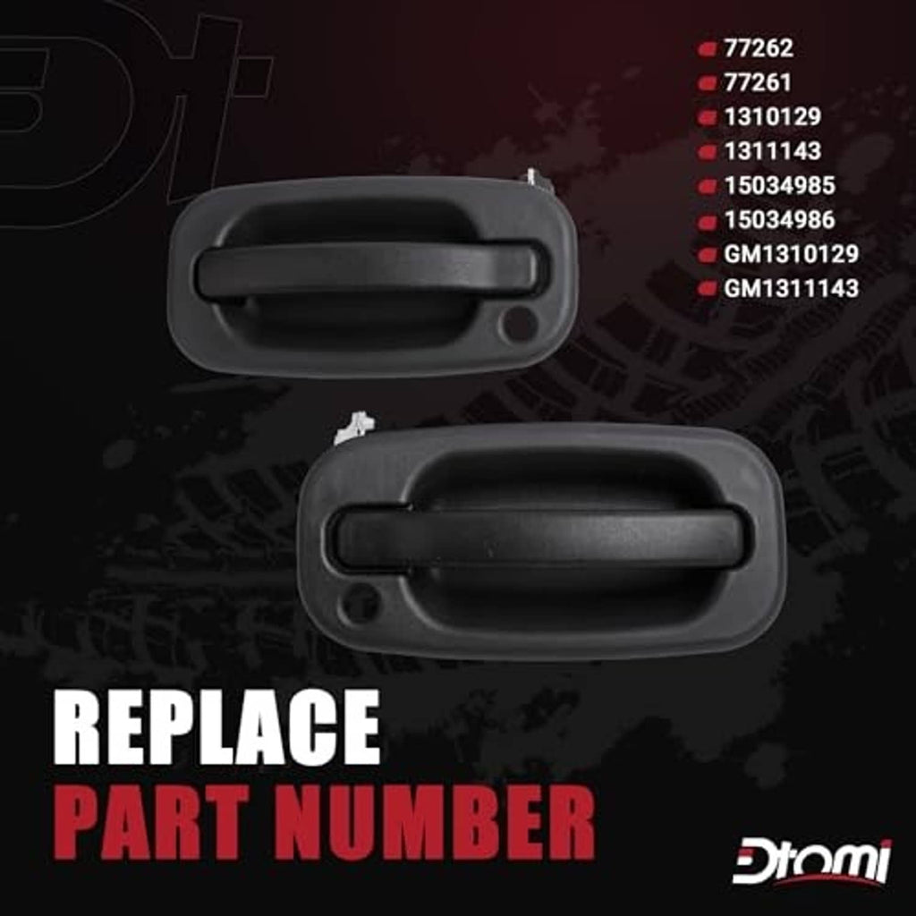 Dark gray exterior door handle pair with circular mounting holes
