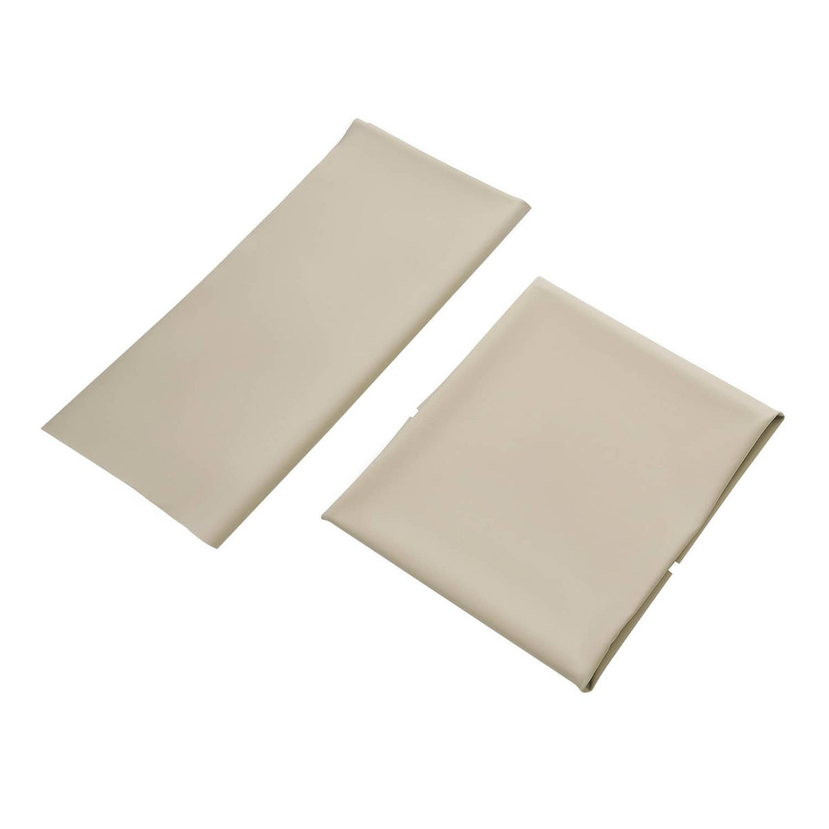 Tan seat cushion cover and seat back cover, folded for showing fit.