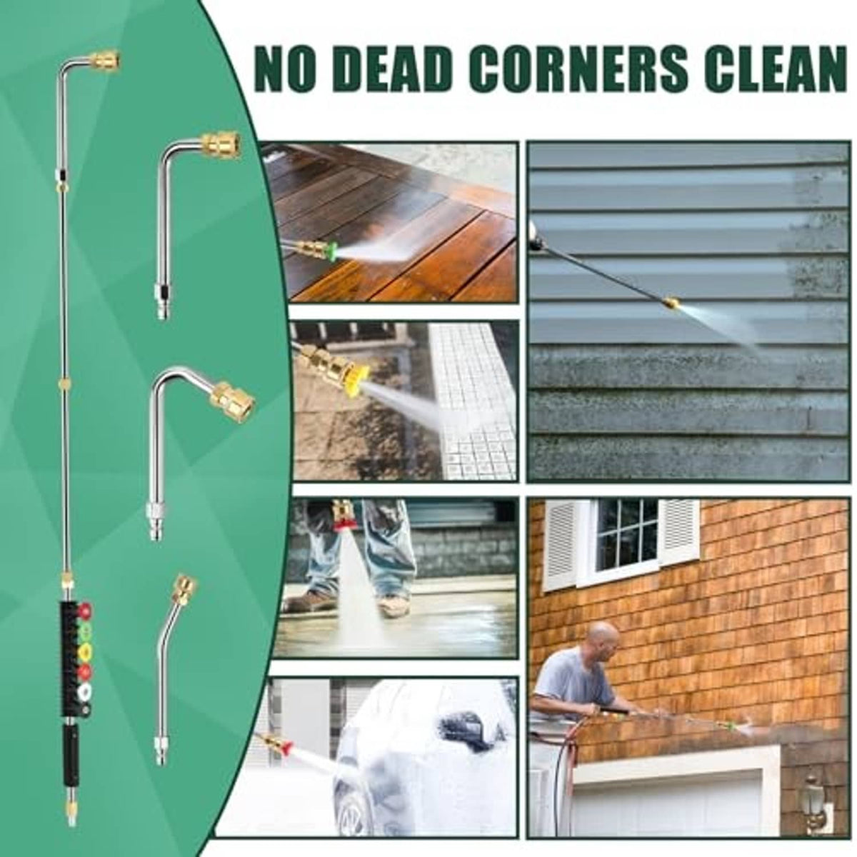 Pressure washer extension wand with angled nozzles for cleaning tight corners