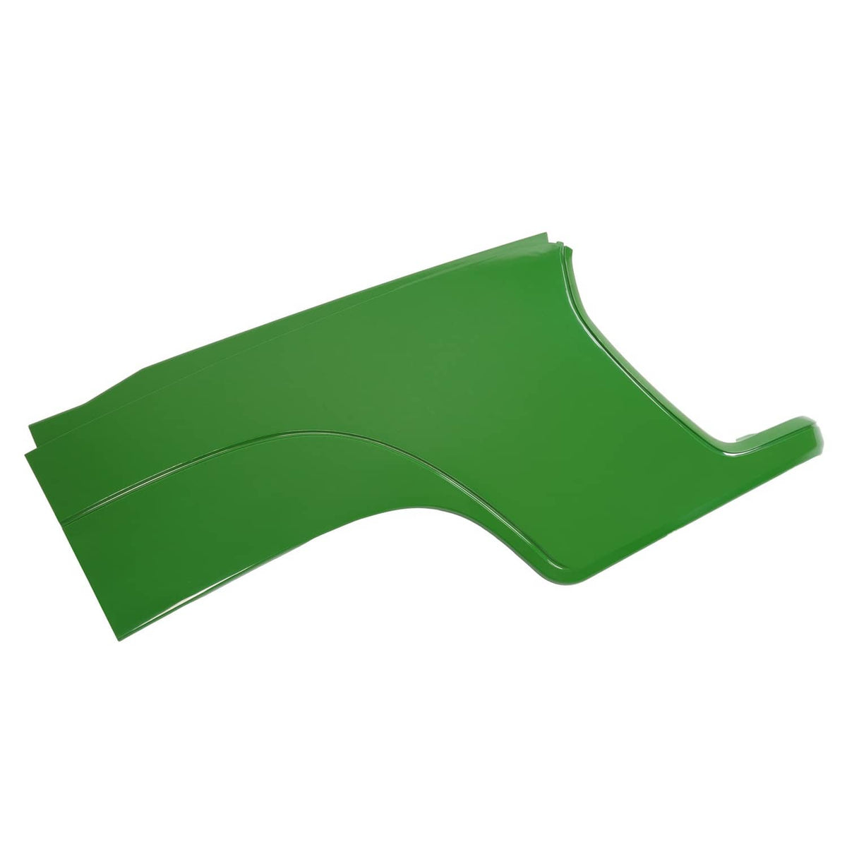 Green right-hand hood side panel with curved cutout and smooth molded contour lines.