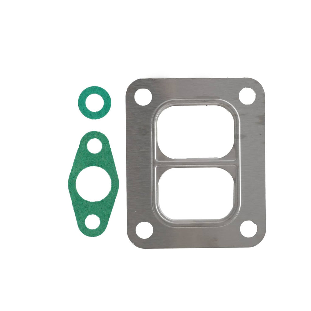Turbocharger gasket set with two metal gasket plates and green seals