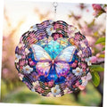 Stained-glass butterfly wind spinner with colorful circular disc and hanging hook