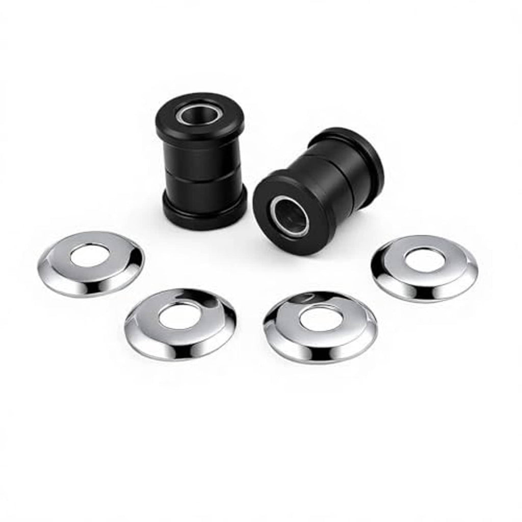 Motorcycle handlebar riser bushings kit: black dampers with mounting holes and chrome washers.