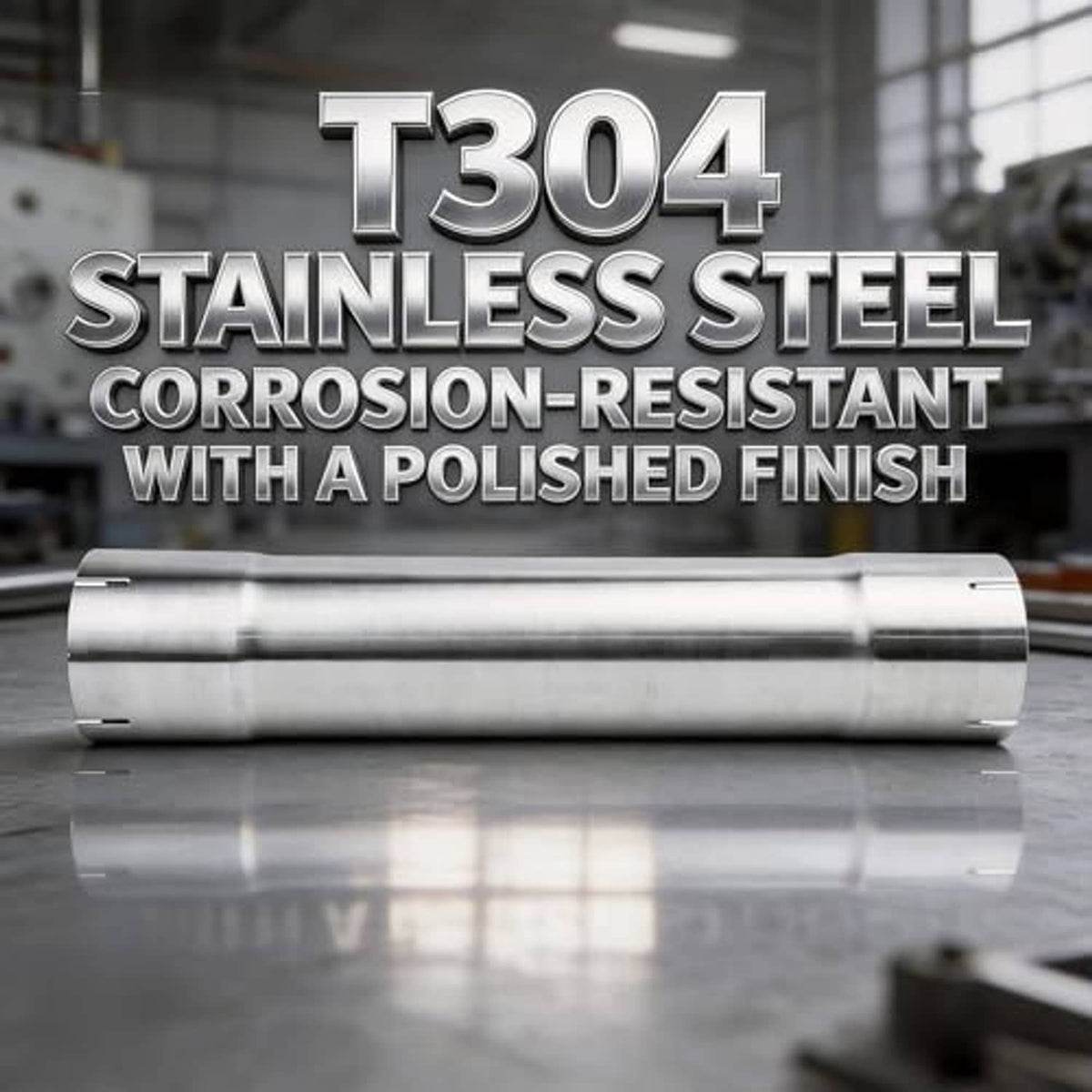 T304 stainless steel exhaust pipe with polished finish and smooth cylindrical surface