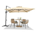 Beige cantilever patio rectangle umbrella with open canopy and black support ribs