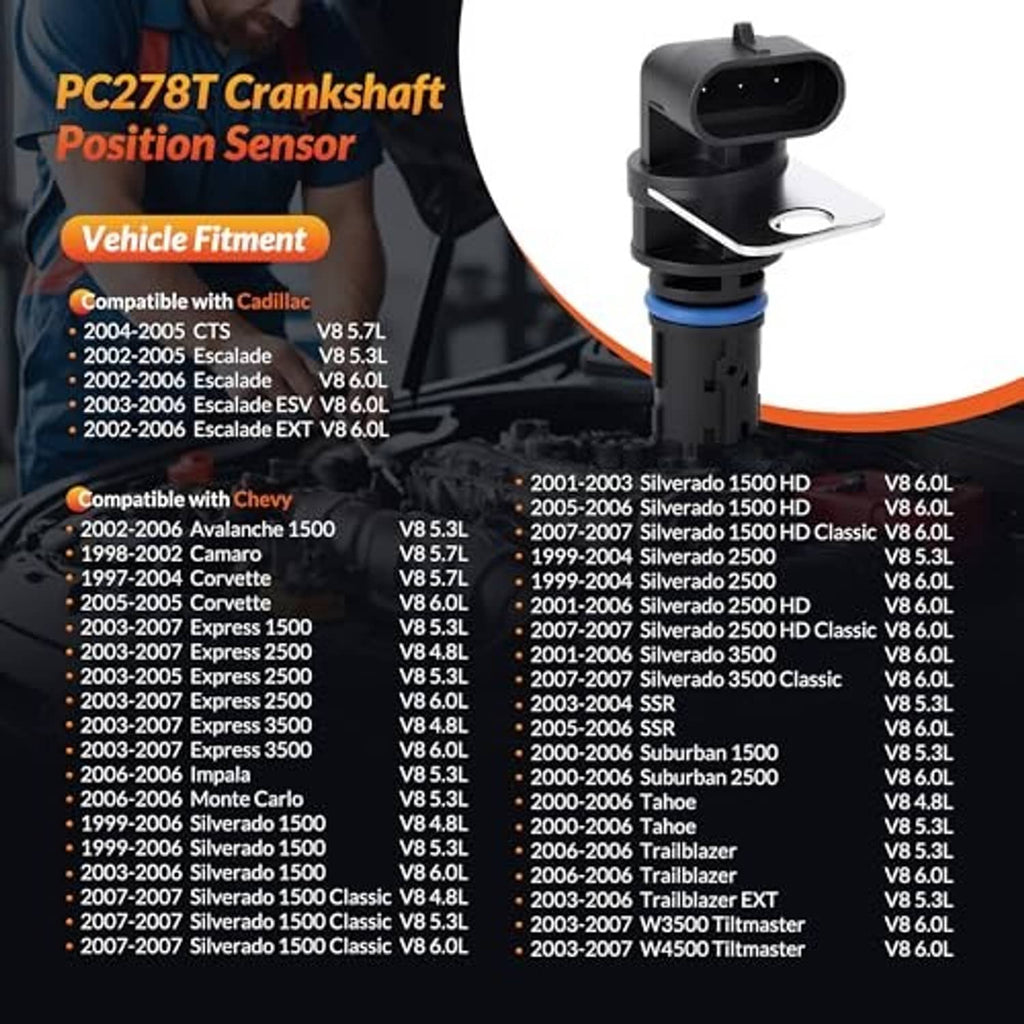 Crankshaft position sensor front view with metal strap and blue sealing ring
