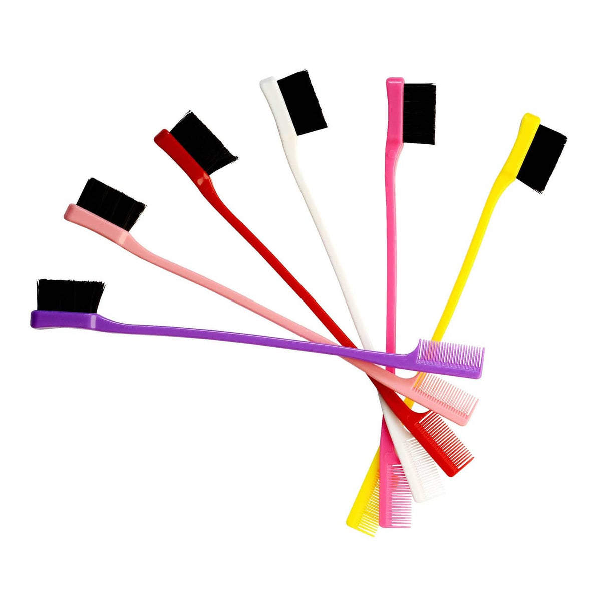 Assorted hair edge brush set with multicolor handles and black bristle ends