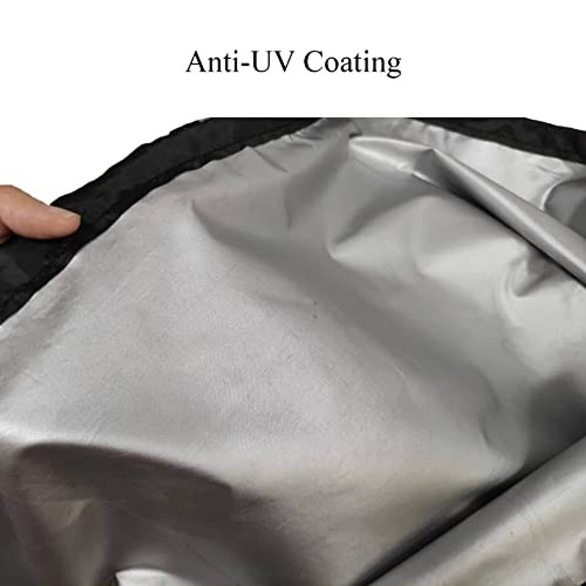 Black AC cover with silver inner lining, protective storage fabric