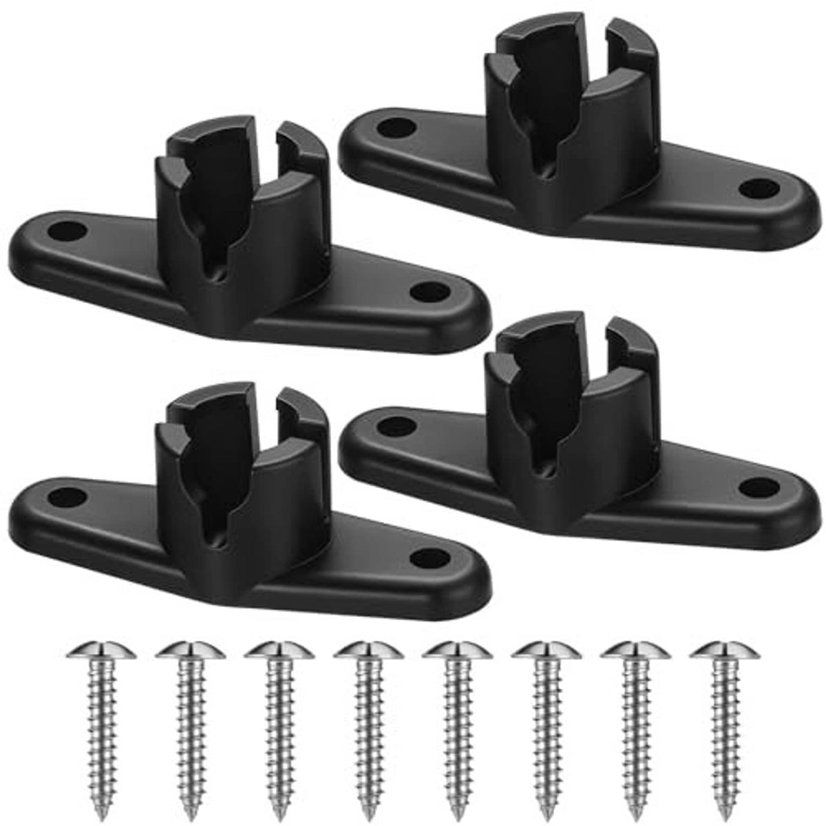 Black awning ball-end base brackets and silver mounting screws set
