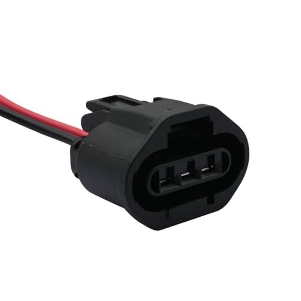 Electronic throttle body actuator connector pigtail, angled view of black 2-pin plug