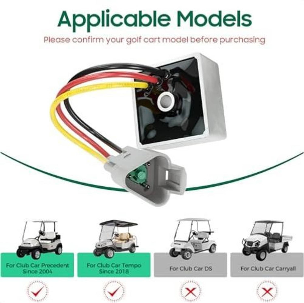 Voltage regulator module with wire harness and compatibility model icons