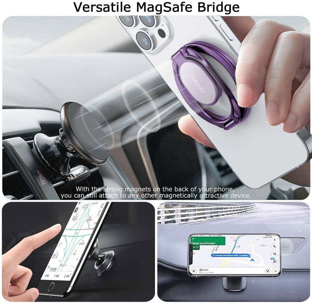 Purple circular metal magnetic phone ring holder on a phone case
