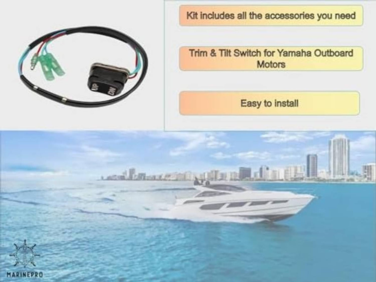 Trim & tilt switch kit with wiring harness, UP/DN rocker, and green connector