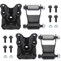 Pair of black rear leaf spring hanger brackets with shackles and mounting hardware