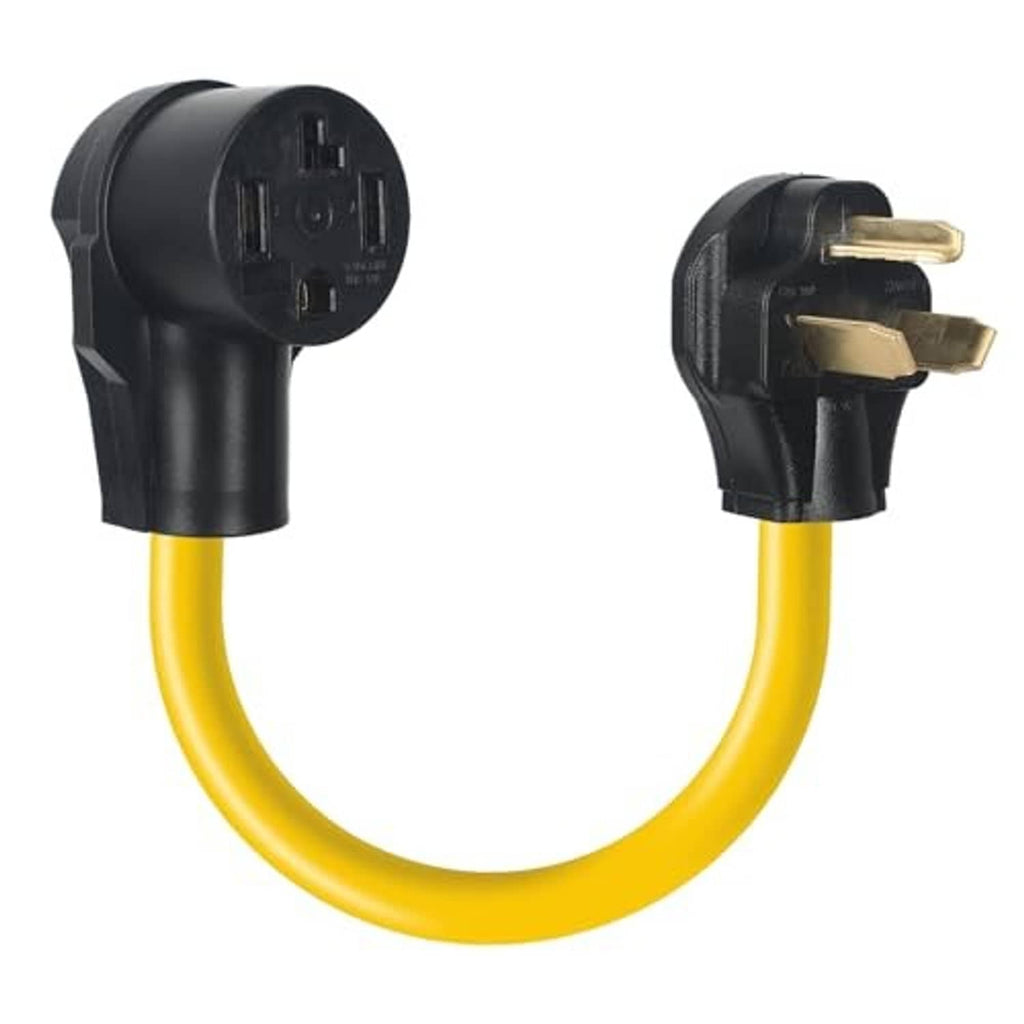 Yellow power adapter cord with black NEMA 10-30P male and 14-30R plug ends