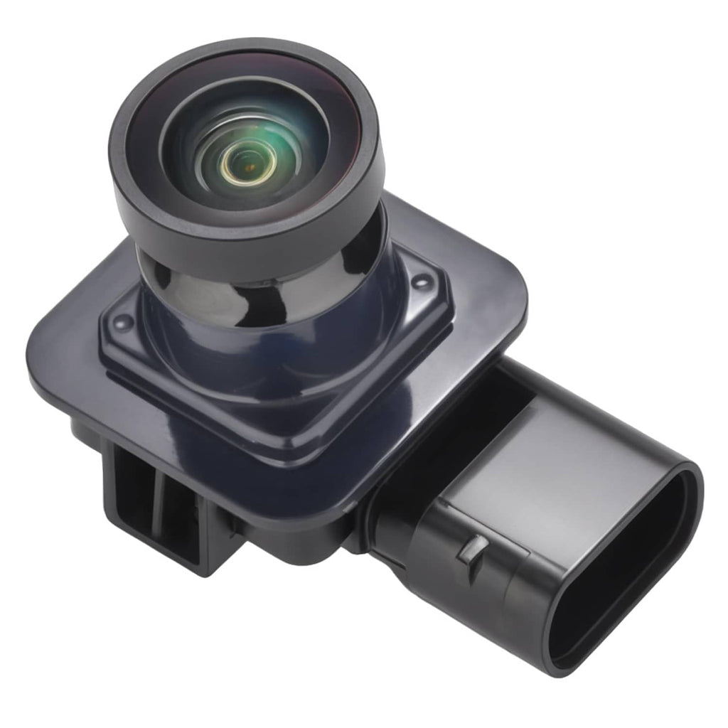 Close-up rear view backup camera with circular lens and mounting base