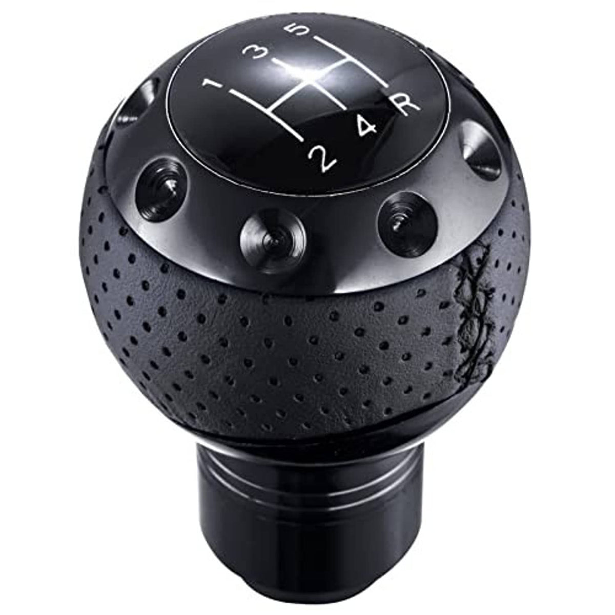 Black 5-speed manual gear shifter knob with perforated grip and numbered shift gates