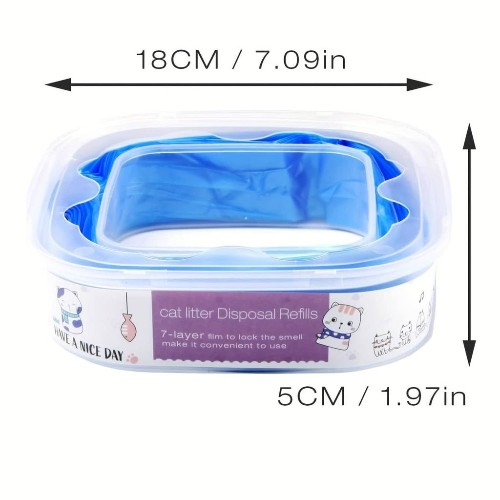 Blue-and-white cat litter disposal refill container with lid and 7-layer bag refills.