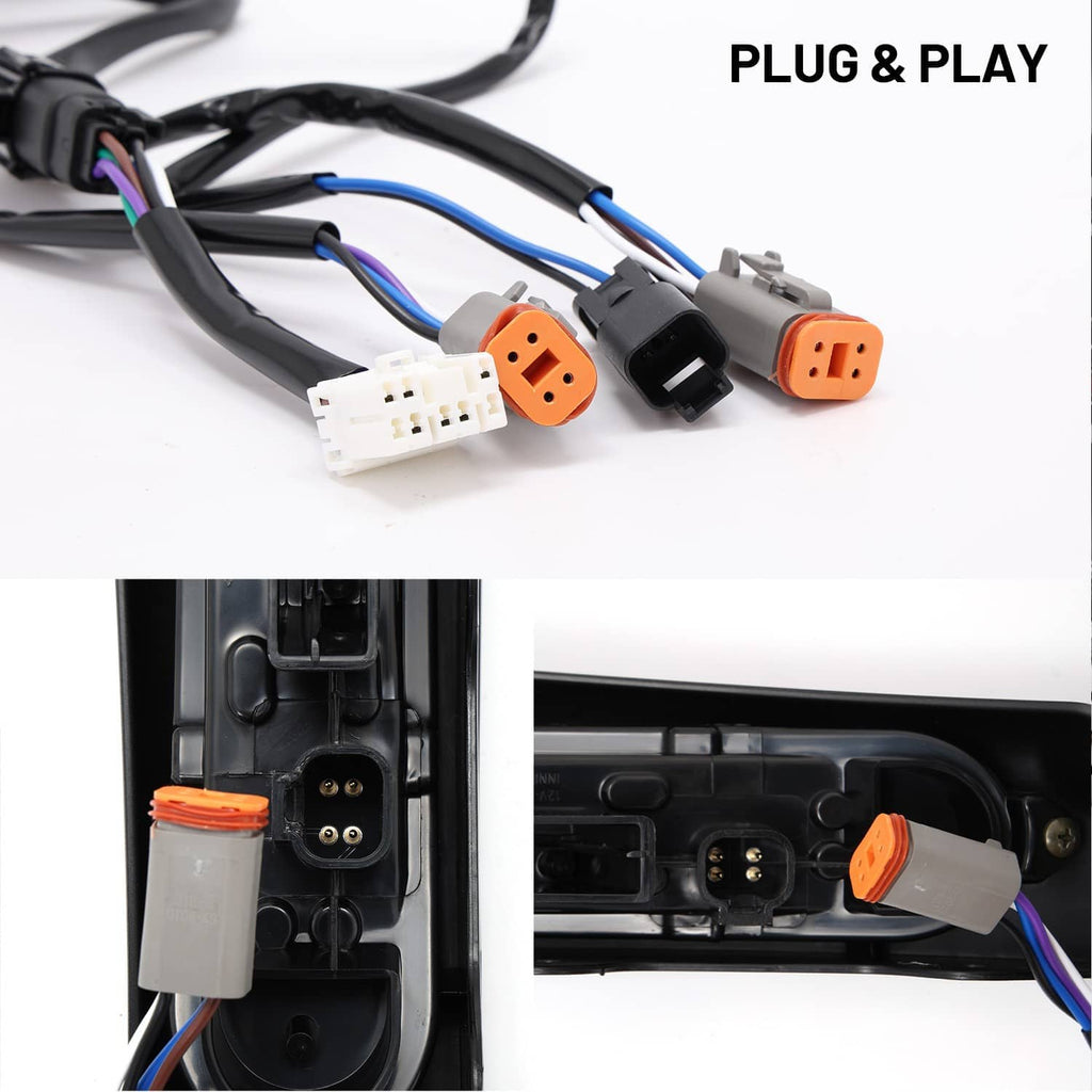 Plug-and-play wiring harness with color-coded connectors for LED tail light fascia