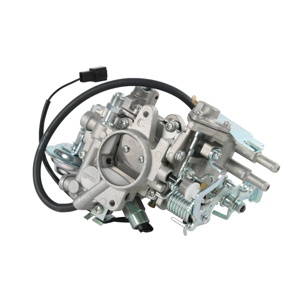 Carburetor assembly with throttle housing and fuel fittings, top view