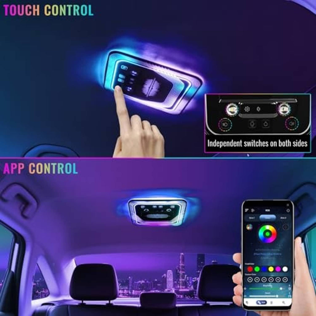 LED car dome light with touch control panel and app control on smartphone