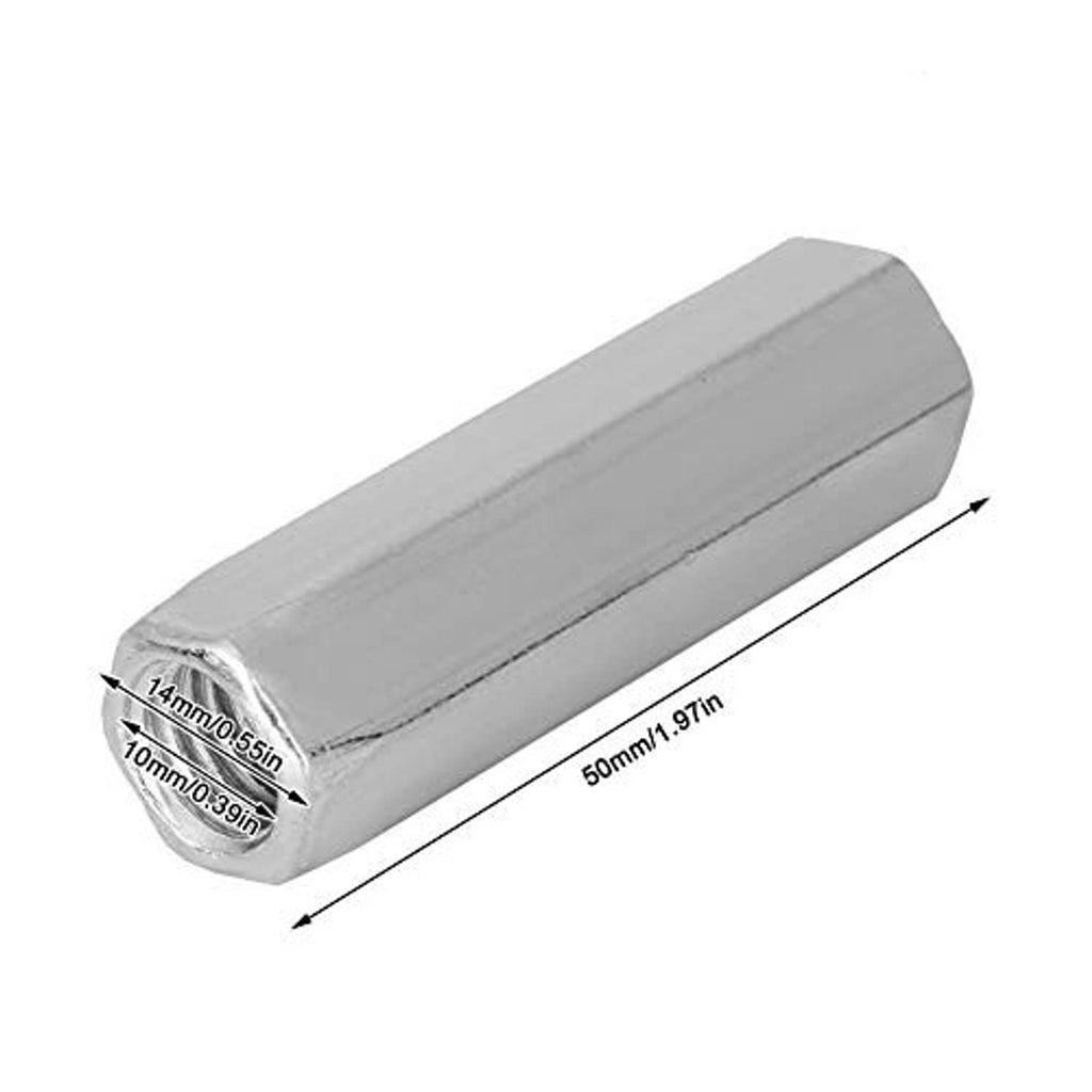 Hexagonal long sleeve nut, silver steel, open hex end with internal threads