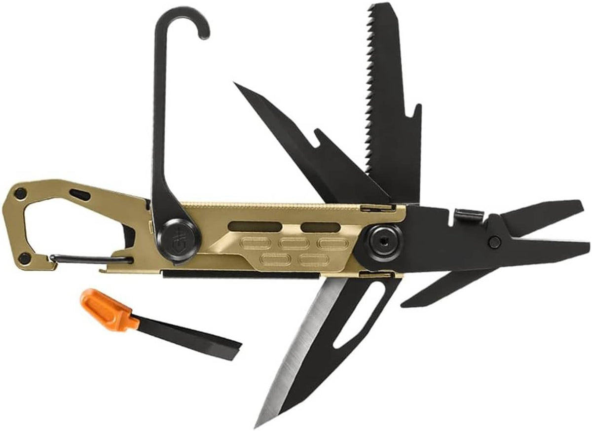 Gear Stake Out 11-in-1 multi-tool with plain edge blade, saw, and tent stake puller