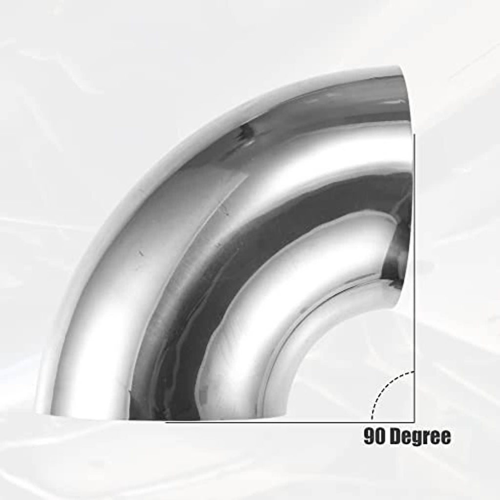 Stainless steel 90-degree exhaust elbow pipe with smooth curved bend and round outlet