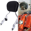 Detachable sissy bar backrest with black padded seat and chrome mounting frame