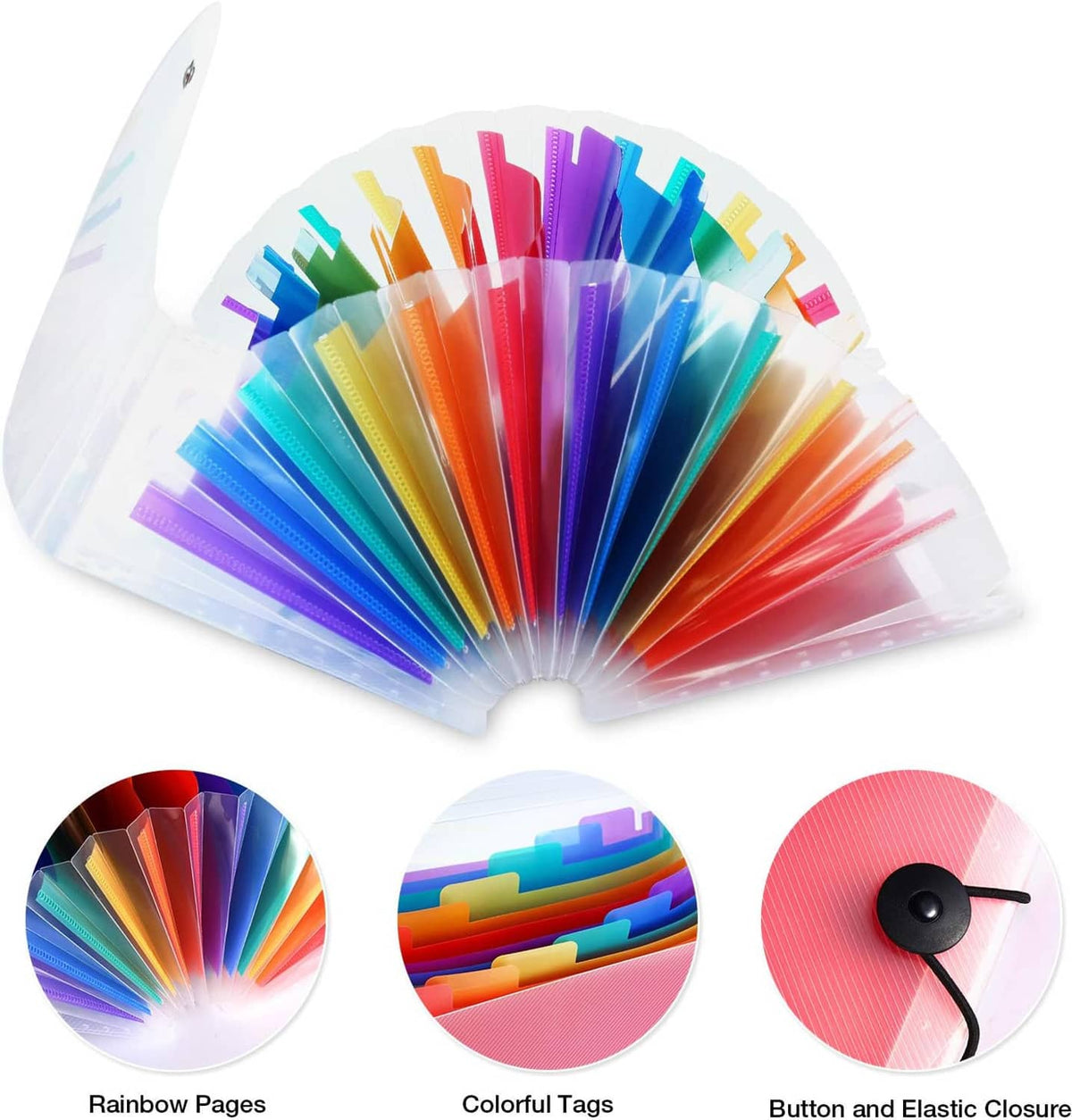 Expanding accordion mini folder with rainbow pages and colorful tab dividers