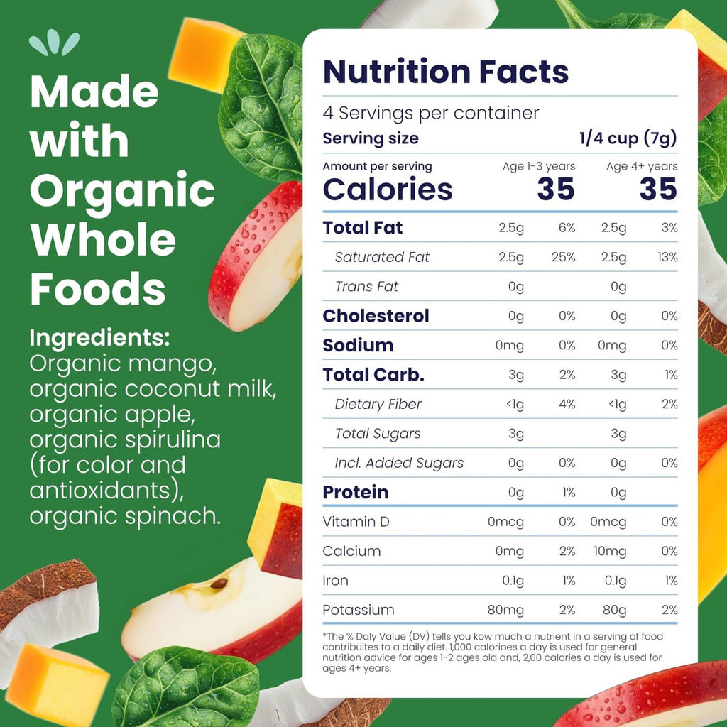 Amara Organic Smoothie Melts nutrition facts panel for 1/4 cup (7 g)