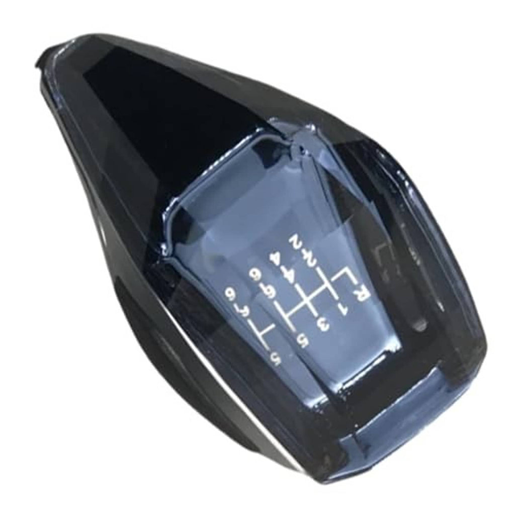 Black illuminated touch gear shift knob with white/blue gear position markings
