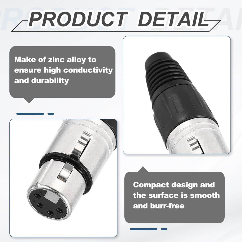 4-pin XLR female connector detail, black grip with silver metal shell