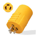 Yellow NEMA L5-30R twist-lock adapter plug with three metal prongs