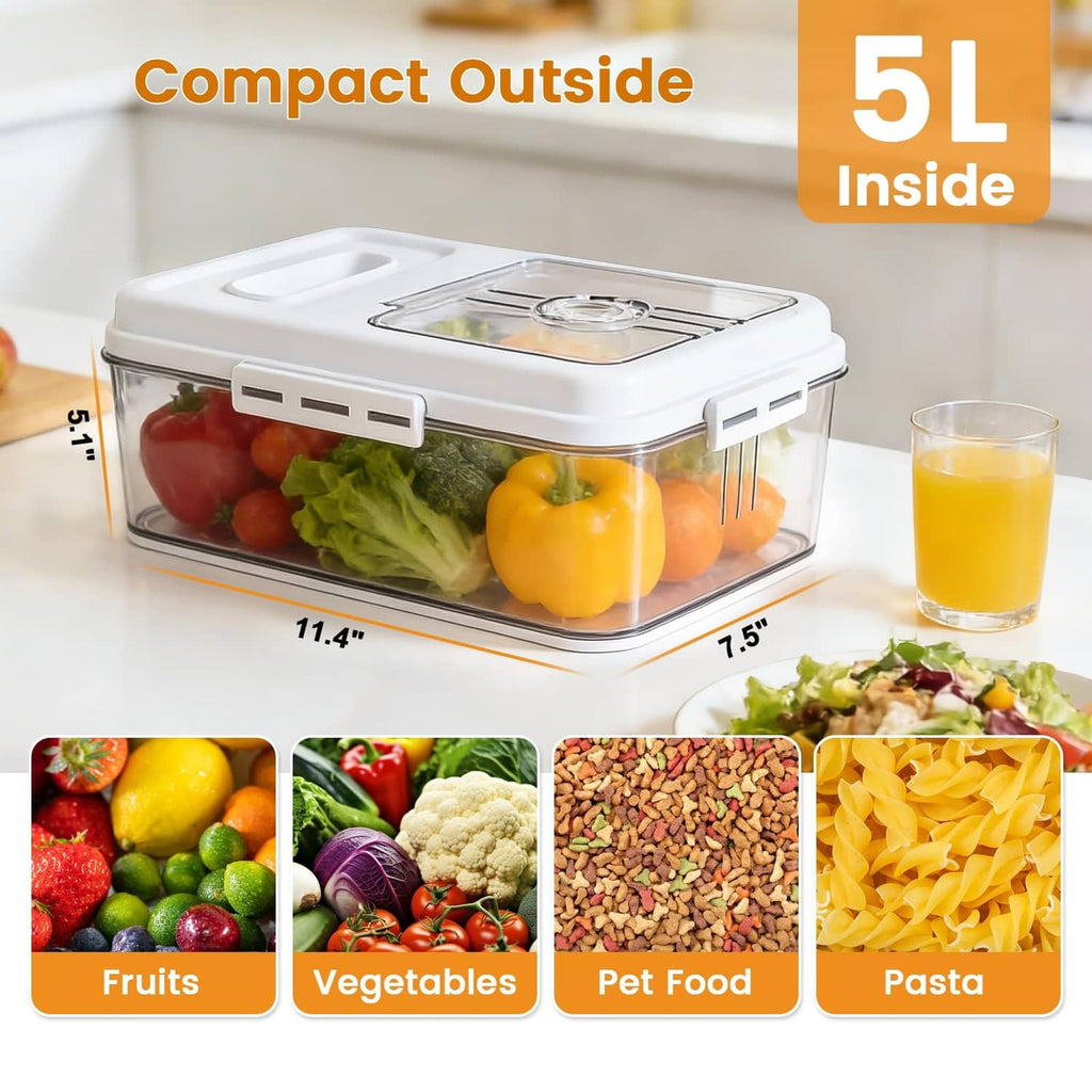 Compact 5L clear bread box with white lid and snap latch on the counter
